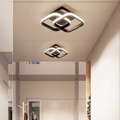 Contemporary Creative Double Square Round Iron Acrylic LED Semi-Flush Mount Ceiling Light For Bedroom