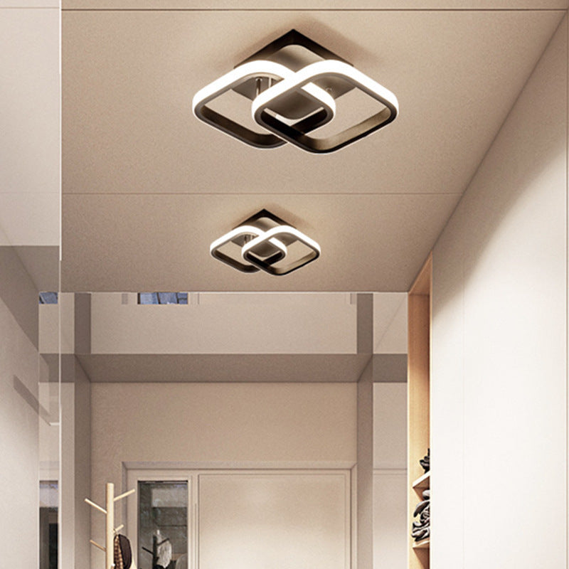 Contemporary Creative Double Square Round Iron Acrylic LED Semi-Flush Mount Ceiling Light For Bedroom