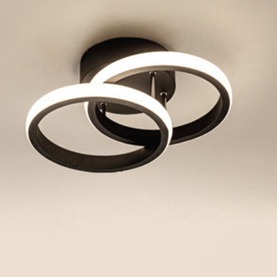 Contemporary Creative Double Square Round Iron Acrylic LED Semi-Flush Mount Ceiling Light For Bedroom