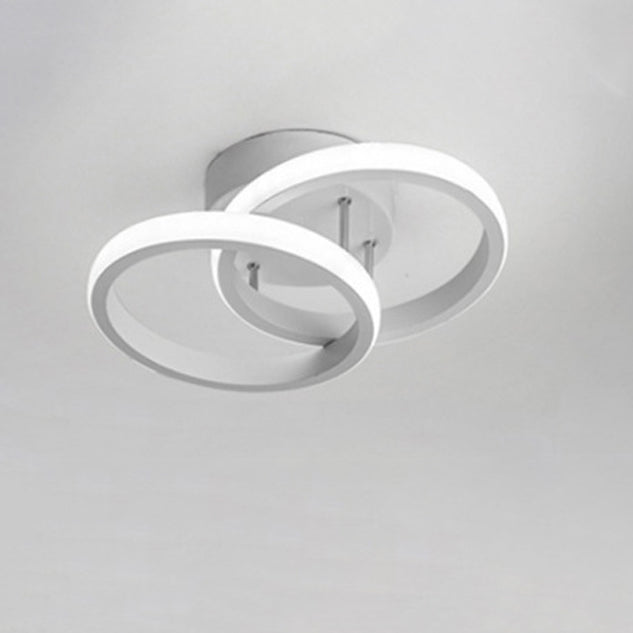 Contemporary Creative Double Square Round Iron Acrylic LED Semi-Flush Mount Ceiling Light For Bedroom