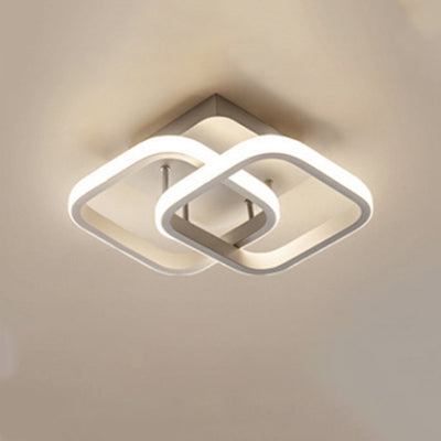 Contemporary Creative Double Square Round Iron Acrylic LED Semi-Flush Mount Ceiling Light For Bedroom