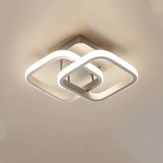 Contemporary Creative Double Square Round Iron Acrylic LED Semi-Flush Mount Ceiling Light For Bedroom