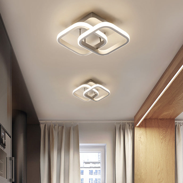Contemporary Creative Double Square Round Iron Acrylic LED Semi-Flush Mount Ceiling Light For Bedroom