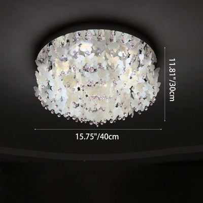 Lustre encastré LED en forme de papillon en cristal créatif contemporain en acier inoxydable avec carillon éolien en coquillage pour chambre à coucher 