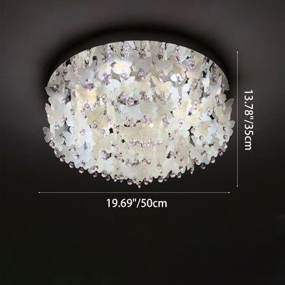 Lustre encastré LED en forme de papillon en cristal créatif contemporain en acier inoxydable avec carillon éolien en coquillage pour chambre à coucher 