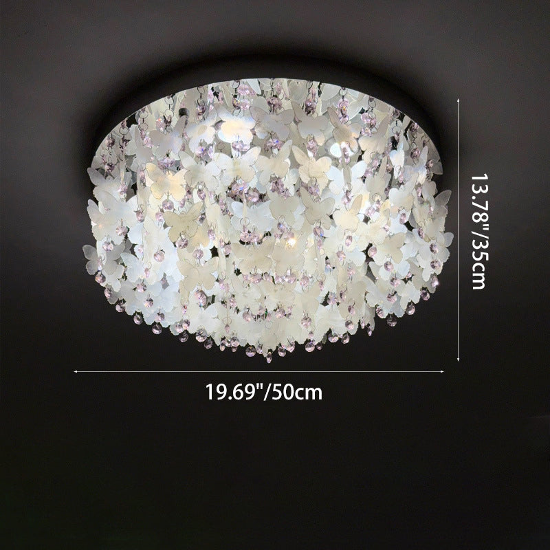 Lustre encastré LED en forme de papillon en cristal créatif contemporain en acier inoxydable avec carillon éolien en coquillage pour chambre à coucher 