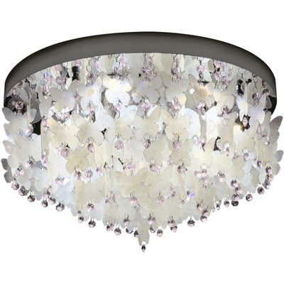Lustre encastré LED en forme de papillon en cristal créatif contemporain en acier inoxydable avec carillon éolien en coquillage pour chambre à coucher 