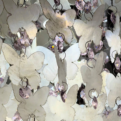 Lustre encastré LED en forme de papillon en cristal créatif contemporain en acier inoxydable avec carillon éolien en coquillage pour chambre à coucher 
