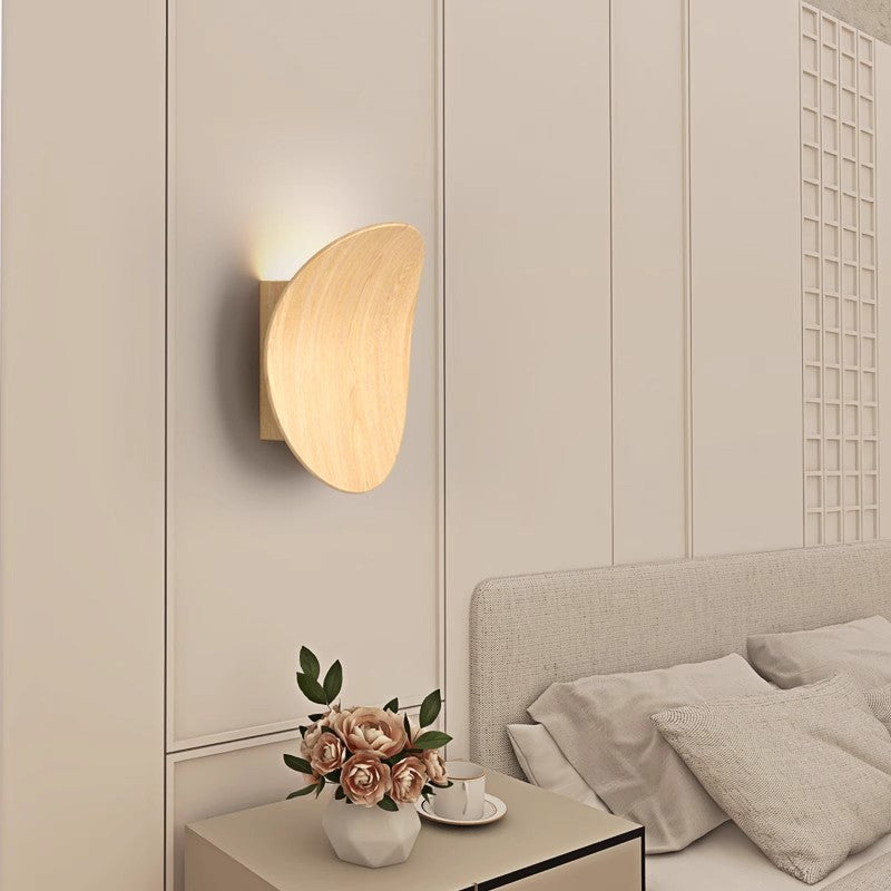 Modern Minimalist Wood Grain Curved Round Iron Aluminum LED Wall Sconce Lamp For Hallway