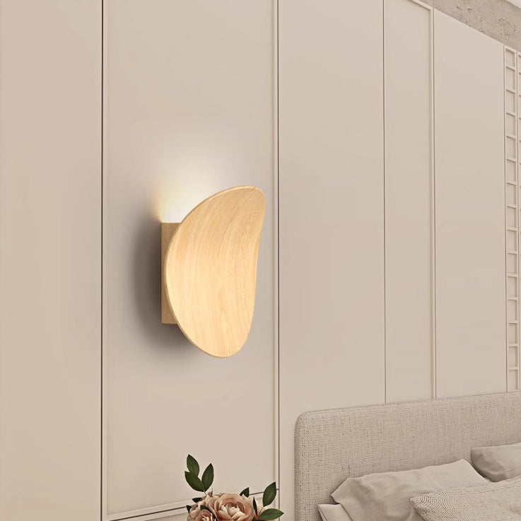 Modern Minimalist Wood Grain Curved Round Iron Aluminum LED Wall Sconce Lamp For Hallway