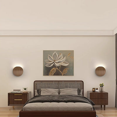 Modern Minimalist Wood Grain Curved Round Iron Aluminum LED Wall Sconce Lamp For Hallway