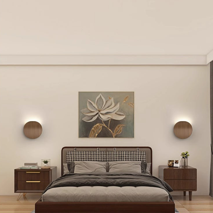 Modern Minimalist Wood Grain Curved Round Iron Aluminum LED Wall Sconce Lamp For Hallway