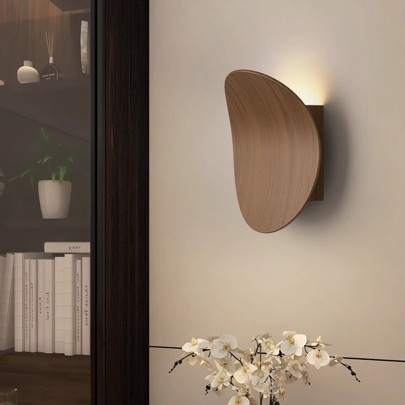 Modern Minimalist Wood Grain Curved Round Iron Aluminum LED Wall Sconce Lamp For Hallway