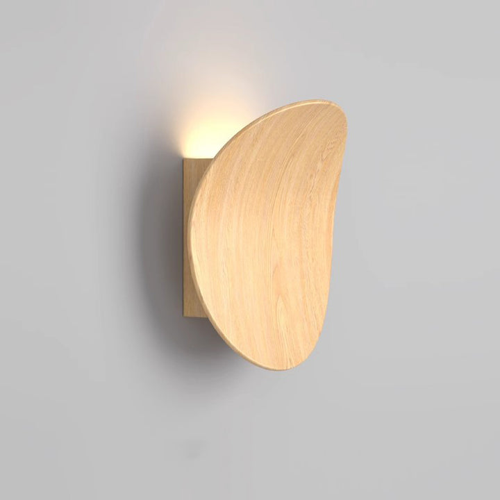 Moderne minimalistische Wandleuchte aus Holzmaserung, gebogenem rundem Eisen und Aluminium mit LED für den Flur 