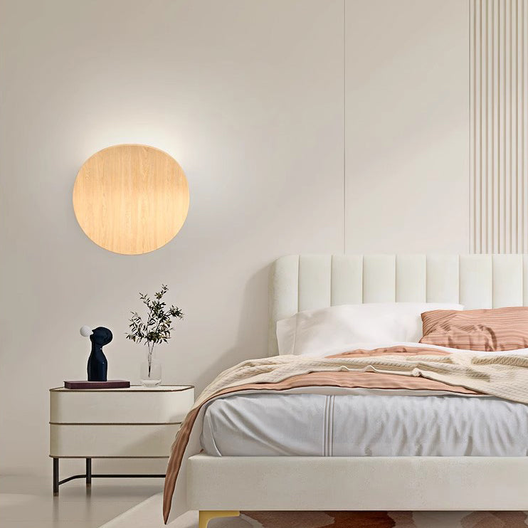 Modern Minimalist Wood Grain Curved Round Iron Aluminum LED Wall Sconce Lamp For Hallway
