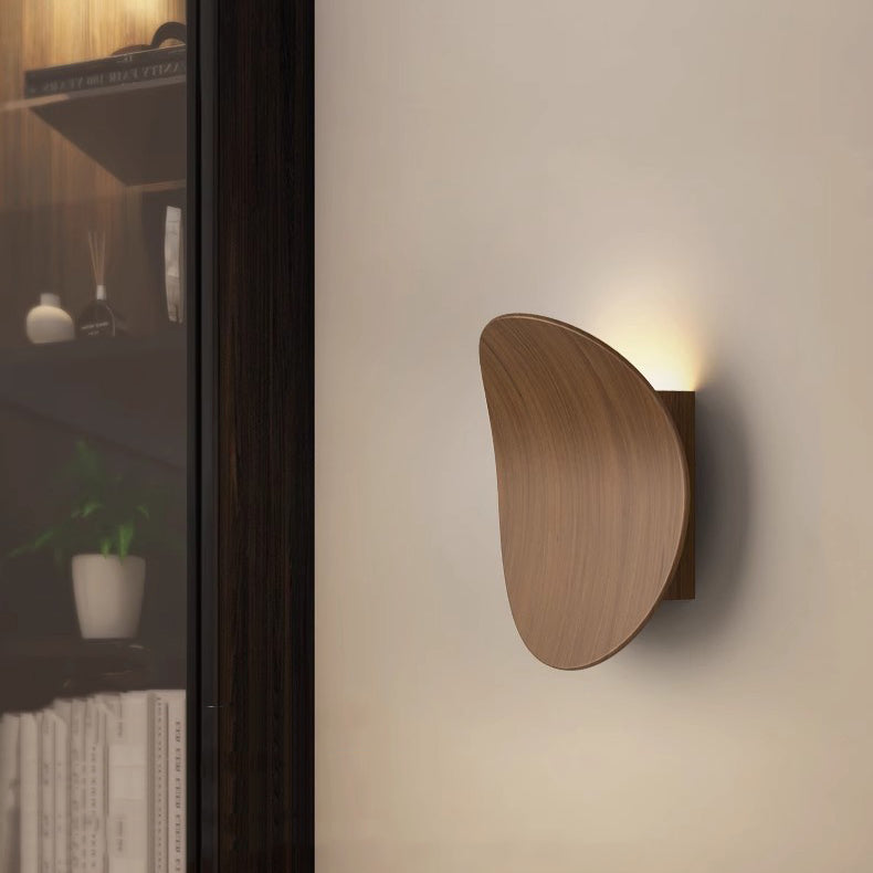 Modern Minimalist Wood Grain Curved Round Iron Aluminum LED Wall Sconce Lamp For Hallway