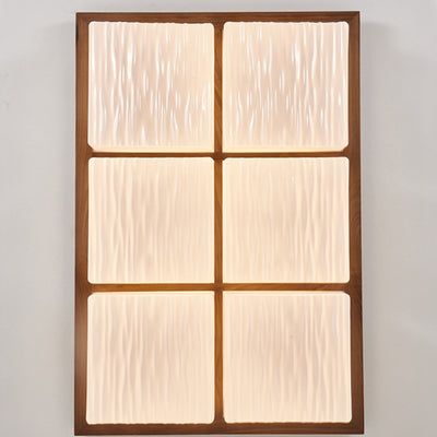Traditional Japanese Acrylic Wood Base Rectangular Square Blocks Water Grain LED Flush Mount Ceiling Light For Hallway