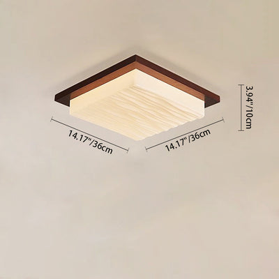 Traditional Japanese Acrylic Wood Base Rectangular Square Blocks Water Grain LED Flush Mount Ceiling Light For Hallway