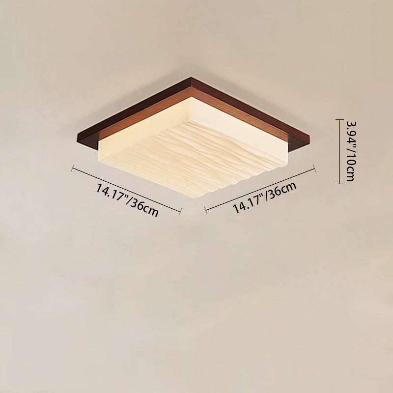 Traditional Japanese Acrylic Wood Base Rectangular Square Blocks Water Grain LED Flush Mount Ceiling Light For Hallway