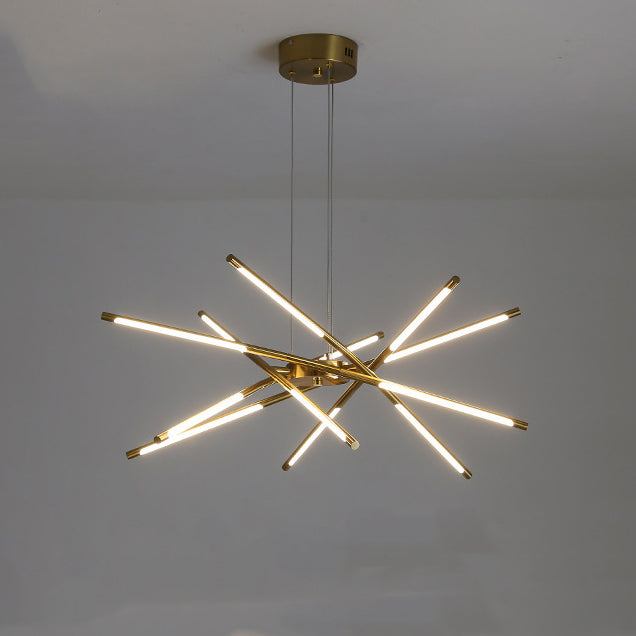 Zeitgenössischer kreativer langer Streifen, der Zweige kreuzt, Hardware-Acryl-LED-Kronleuchter für das Esszimmer 