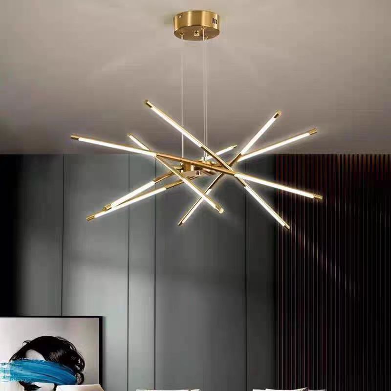 Zeitgenössischer kreativer langer Streifen, der Zweige kreuzt, Hardware-Acryl-LED-Kronleuchter für das Esszimmer 