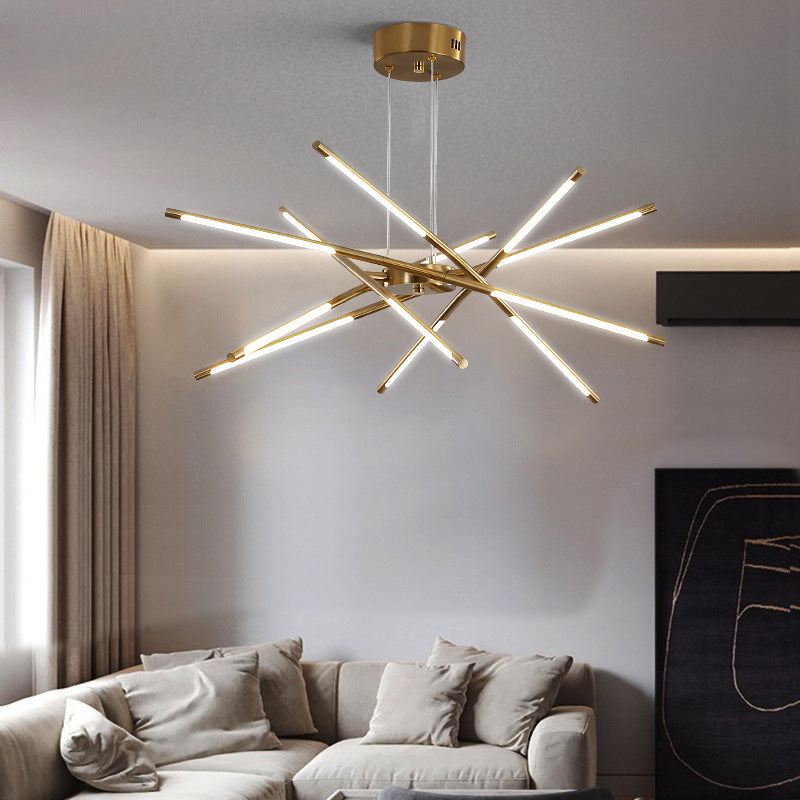 Zeitgenössischer kreativer langer Streifen, der Zweige kreuzt, Hardware-Acryl-LED-Kronleuchter für das Esszimmer 