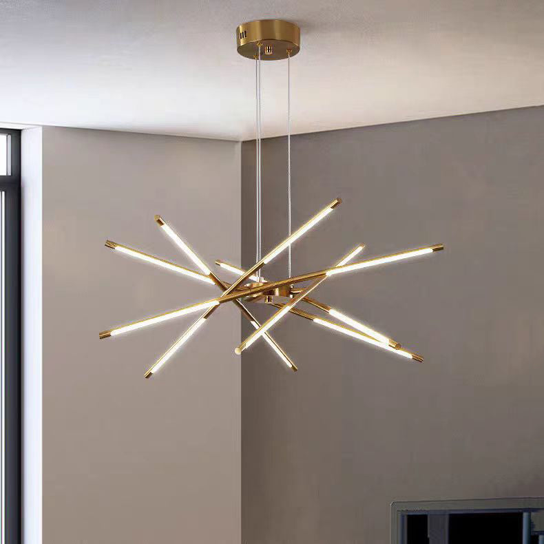 Zeitgenössischer kreativer langer Streifen, der Zweige kreuzt, Hardware-Acryl-LED-Kronleuchter für das Esszimmer 