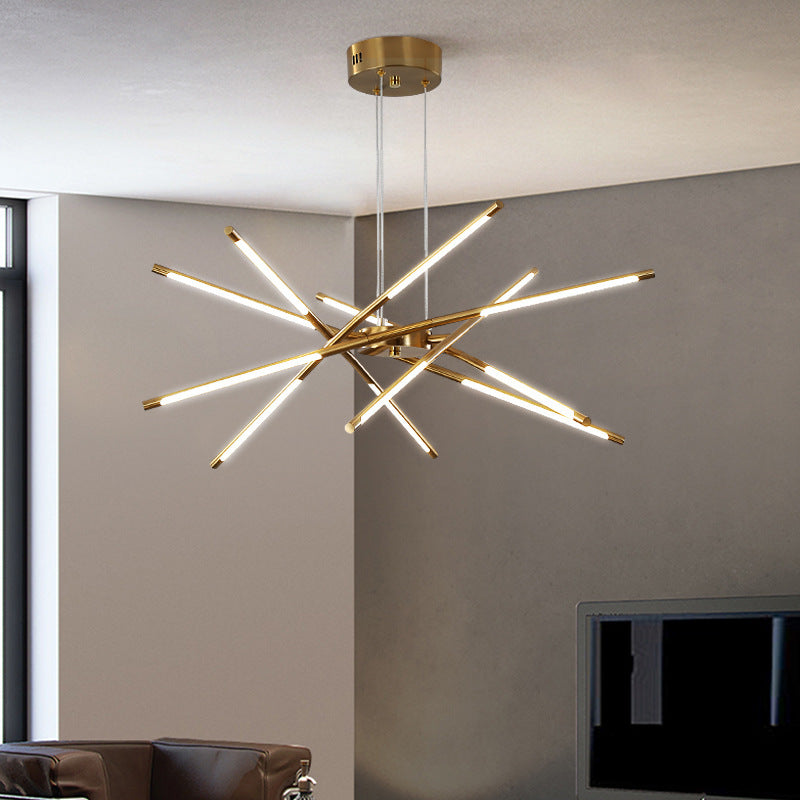 Zeitgenössischer kreativer langer Streifen, der Zweige kreuzt, Hardware-Acryl-LED-Kronleuchter für das Esszimmer 