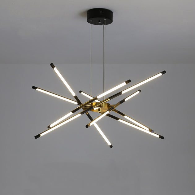 Zeitgenössischer kreativer langer Streifen, der Zweige kreuzt, Hardware-Acryl-LED-Kronleuchter für das Esszimmer 