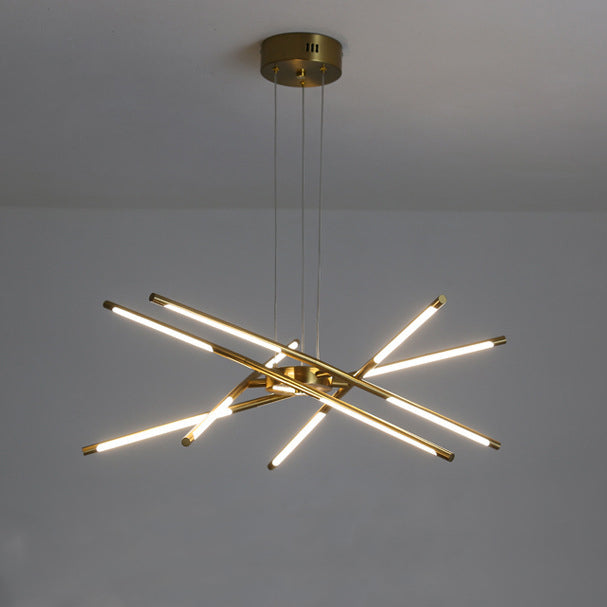 Zeitgenössischer kreativer langer Streifen, der Zweige kreuzt, Hardware-Acryl-LED-Kronleuchter für das Esszimmer 