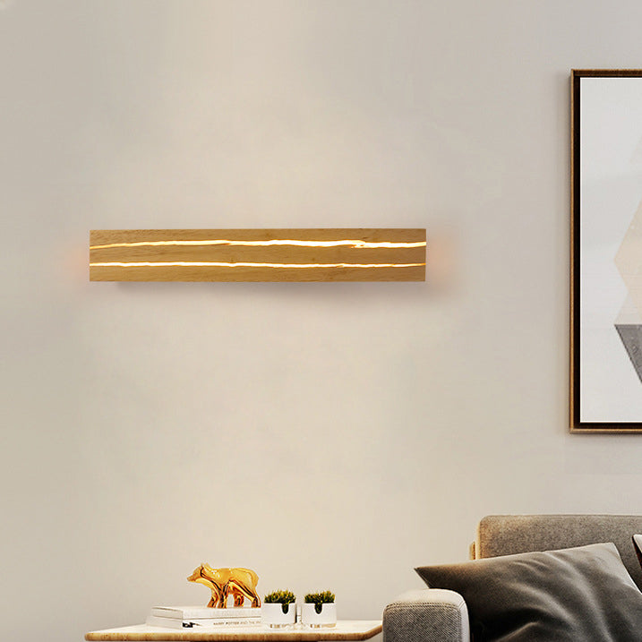 مصباح حائط LED خشبي حديدي مع تصميم مستطيل دوار بأسلوب حديث وبسيط لغرفة النوم 