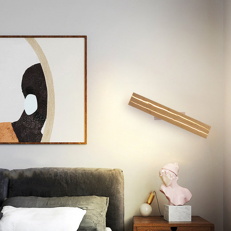 Moderne minimalistische rechteckige drehbare Log-Crack-Holz-Eisen-LED-Wandleuchte für das Schlafzimmer 
