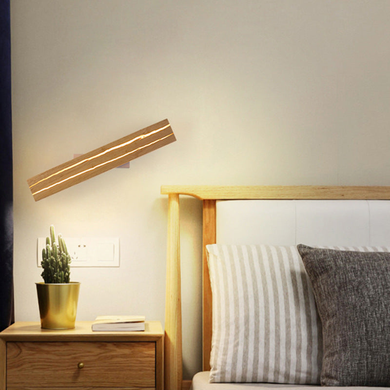 مصباح حائط LED خشبي حديدي مع تصميم مستطيل دوار بأسلوب حديث وبسيط لغرفة النوم 