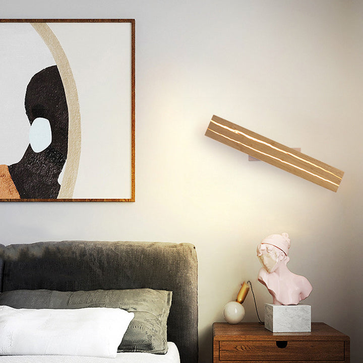 مصباح حائط LED خشبي حديدي مع تصميم مستطيل دوار بأسلوب حديث وبسيط لغرفة النوم 