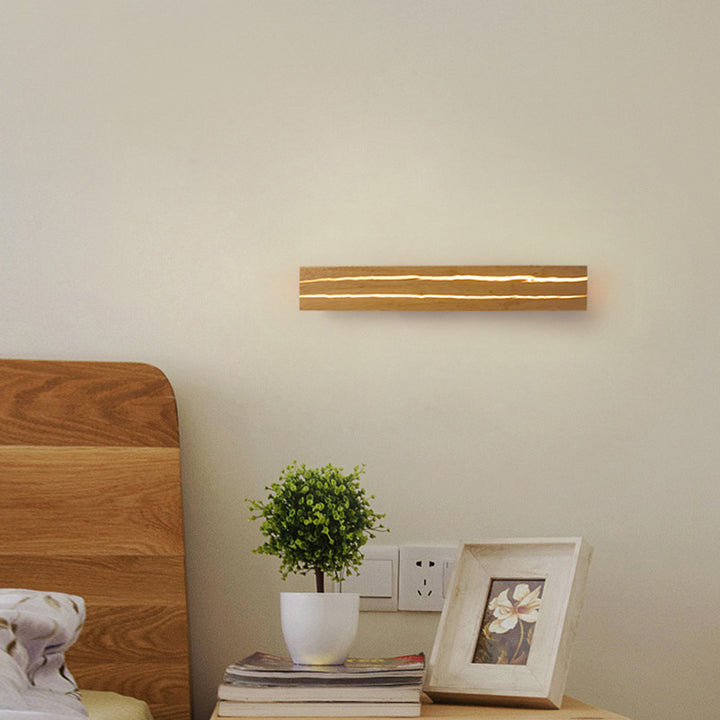مصباح حائط LED خشبي حديدي مع تصميم مستطيل دوار بأسلوب حديث وبسيط لغرفة النوم 