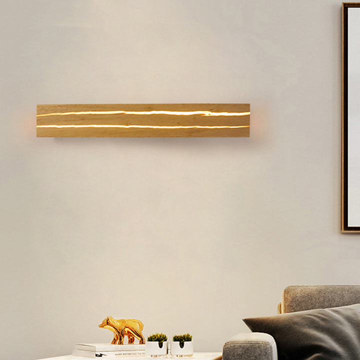 Moderne minimalistische rechteckige drehbare Log-Crack-Holz-Eisen-LED-Wandleuchte für das Schlafzimmer 