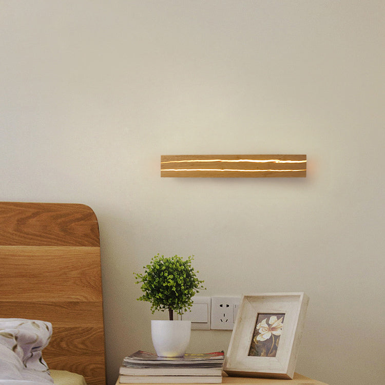 Moderne minimalistische rechteckige drehbare Log-Crack-Holz-Eisen-LED-Wandleuchte für das Schlafzimmer 