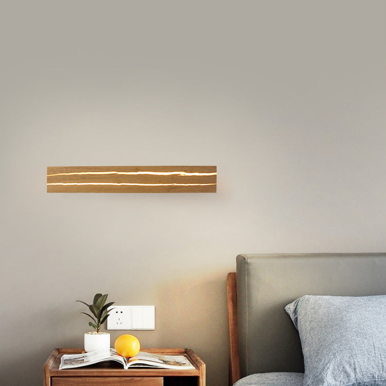 Moderne minimalistische rechteckige drehbare Log-Crack-Holz-Eisen-LED-Wandleuchte für das Schlafzimmer 
