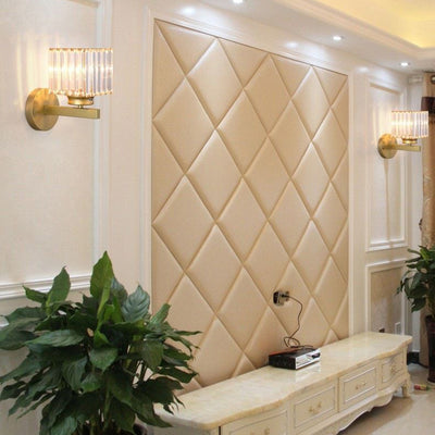 Contemporary Luxury Square Round Ribbed Crystal Hardware 1-Light Wall Sconce Lamp For Living Room