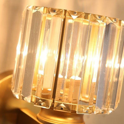 Contemporary Luxury Square Round Ribbed Crystal Hardware 1-Light Wall Sconce Lamp For Living Room
