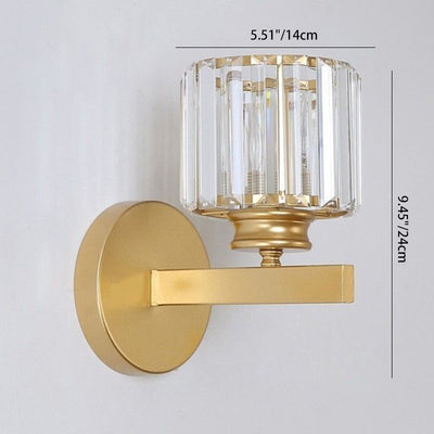 Contemporary Luxury Square Round Ribbed Crystal Hardware 1-Light Wall Sconce Lamp For Living Room