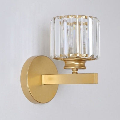 Contemporary Luxury Square Round Ribbed Crystal Hardware 1-Light Wall Sconce Lamp For Living Room