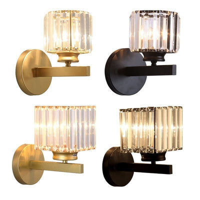 Contemporary Luxury Square Round Ribbed Crystal Hardware 1-Light Wall Sconce Lamp For Living Room