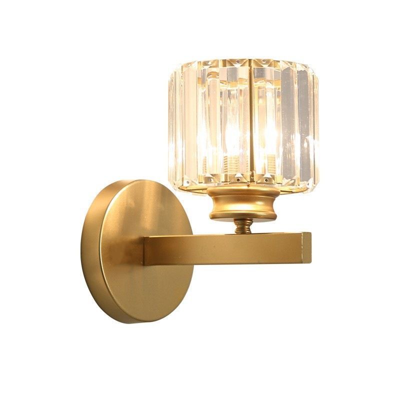 Contemporary Luxury Square Round Ribbed Crystal Hardware 1-Light Wall Sconce Lamp For Living Room