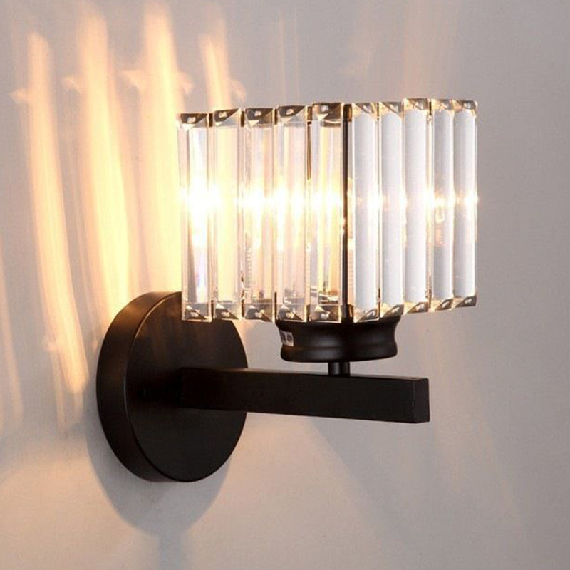 Contemporary Luxury Square Round Ribbed Crystal Hardware 1-Light Wall Sconce Lamp For Living Room