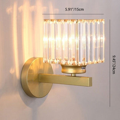 Contemporary Luxury Square Round Ribbed Crystal Hardware 1-Light Wall Sconce Lamp For Living Room