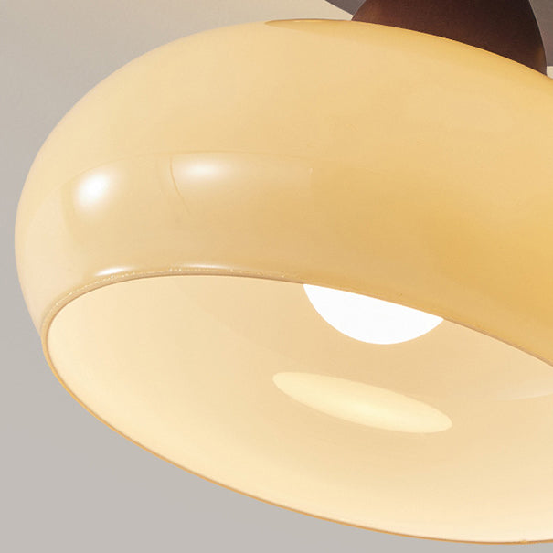 Contemporary Retro Petal Domed Round Vertical Grain Glass Shade Wood Frame 1-Light Semi-Flush Mount Ceiling Light For Living Room