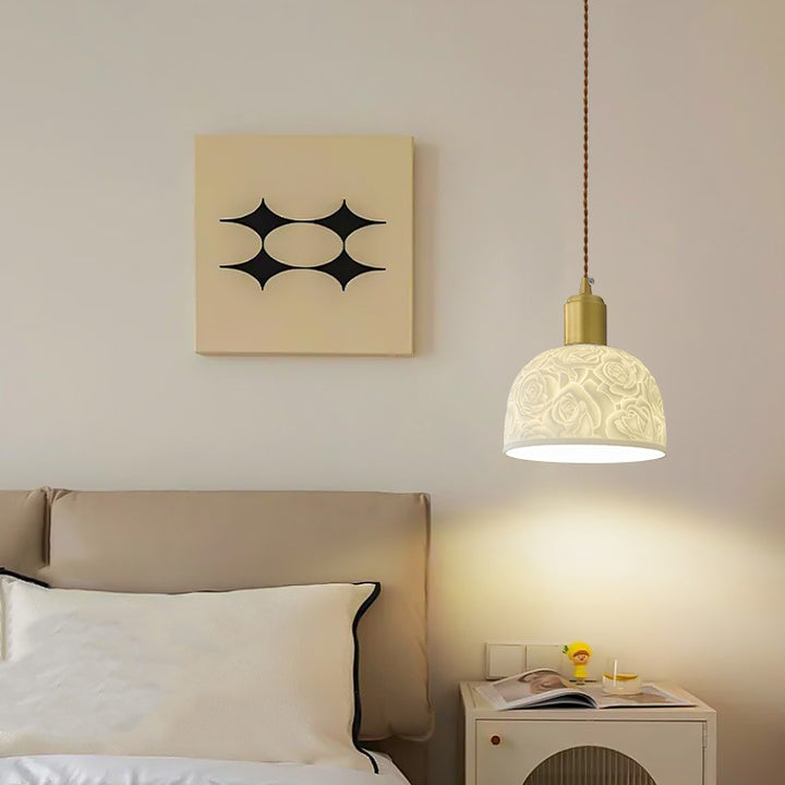 Abat-jour en céramique à motif de rose nordique contemporain en laiton, suspension à 1 lumière pour salon 