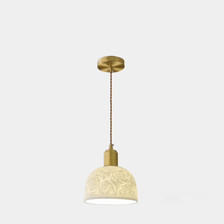 Abat-jour en céramique à motif de rose nordique contemporain en laiton, suspension à 1 lumière pour salon 