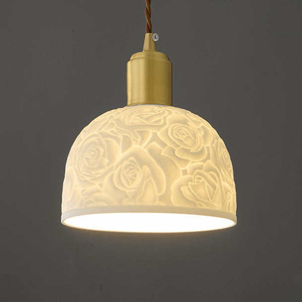 Abat-jour en céramique à motif de rose nordique contemporain en laiton, suspension à 1 lumière pour salon 